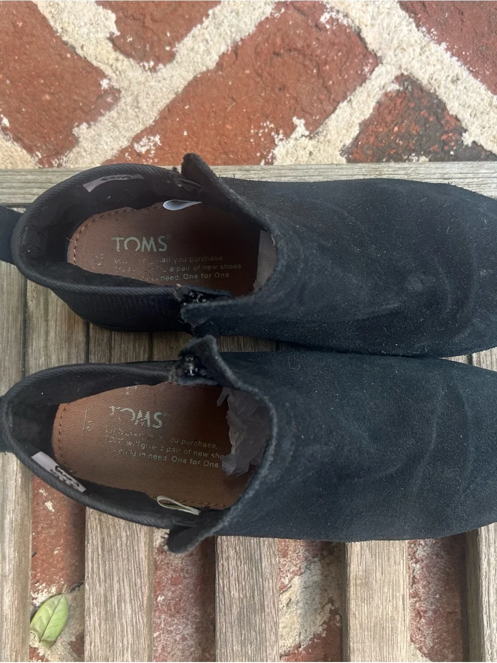 Toms Kids Black Suede Booties W/ Glitter Detail, Side Zipper Girls Size 3